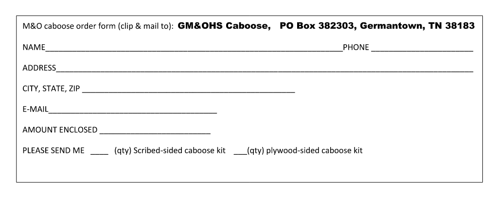 Caboose Order Form